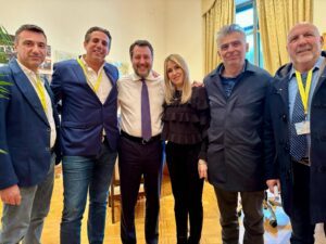 Da sx Fabio Marucci, Mauro Lucentini, Matteo Salvini, Giorgia Latini, Roberto Maravalli, Flavio Echites (1)